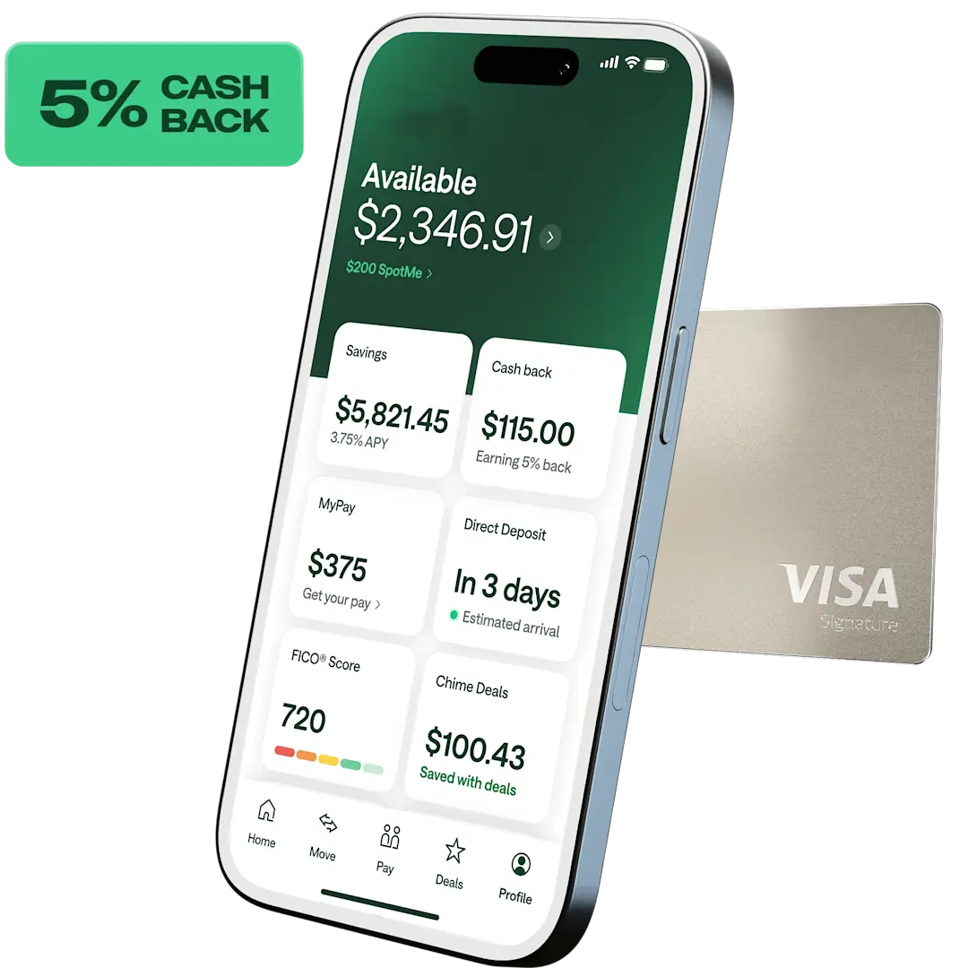 Perks app on iPhone alongside a Perks Visa Signature debit card with a 5% cash back badge
